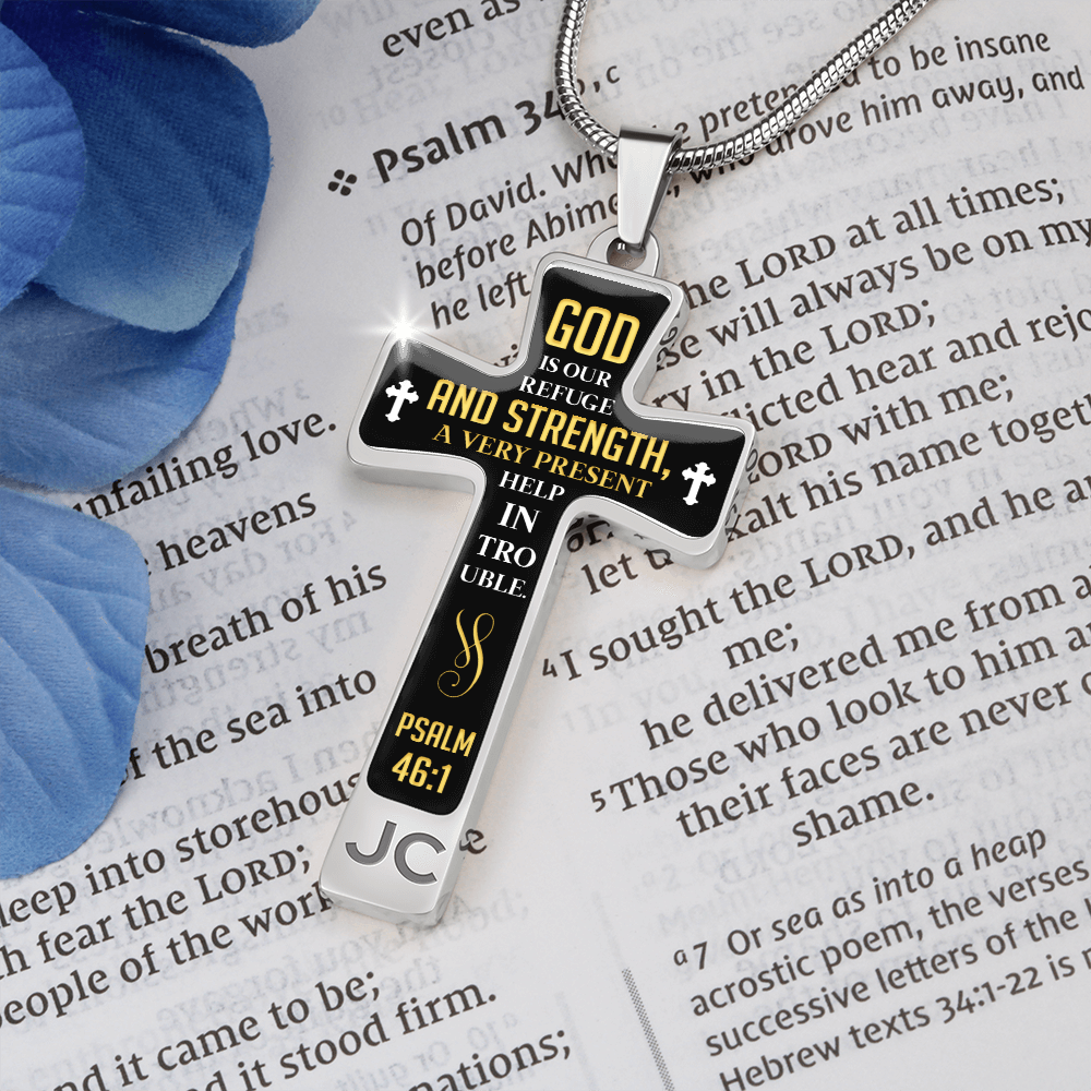 Mother's Day Gift God is Our Refuge - Graphic Cross Necklace-Engravingift