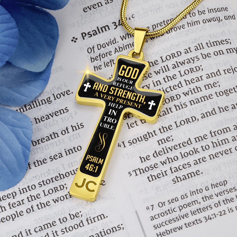 Mother's Day Gift God is Our Refuge - Graphic Cross Necklace-Engravingift
