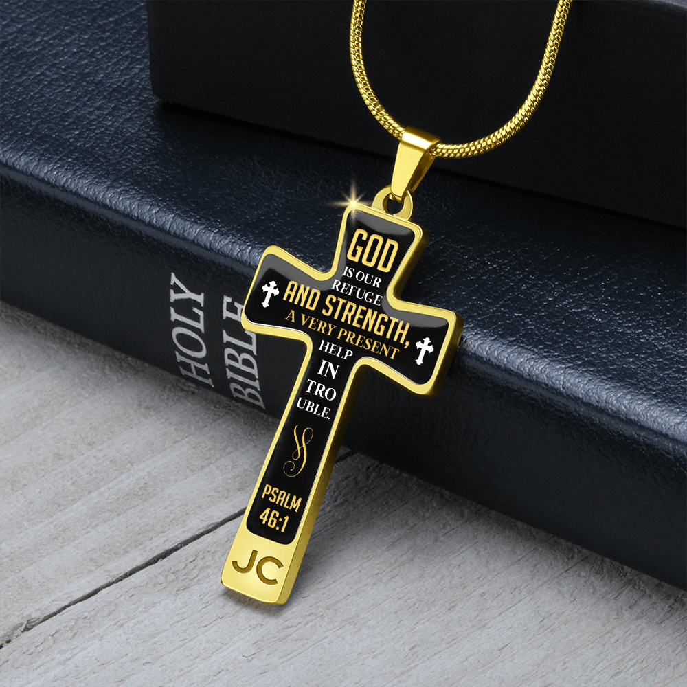 Mother's Day Gift God is Our Refuge - Graphic Cross Necklace-Engravingift