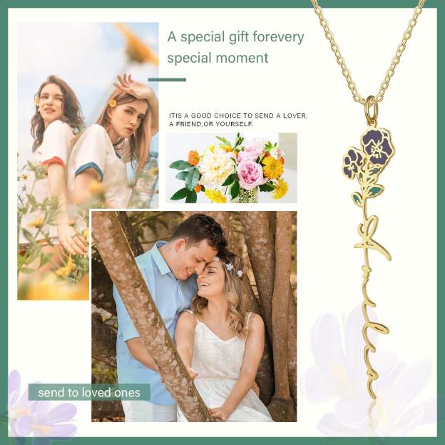 Mother's Day Gift Violet Name Necklace Custom February Birth Flower Necklace for Her-Engravingift