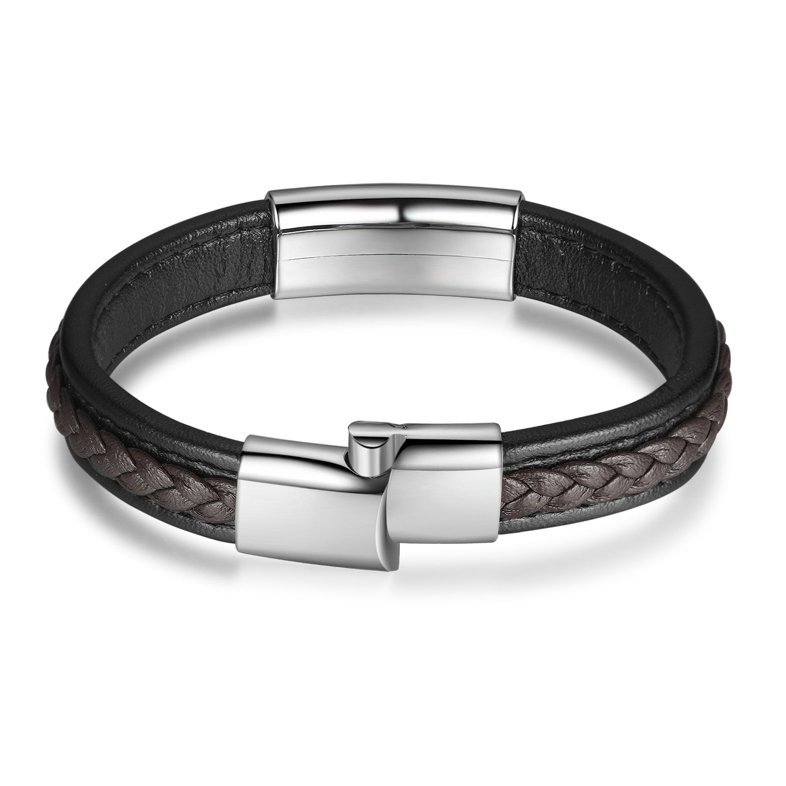 Christmas Gift Men Leather Bracelet Personalized Name ID Bar Bracelet for Him