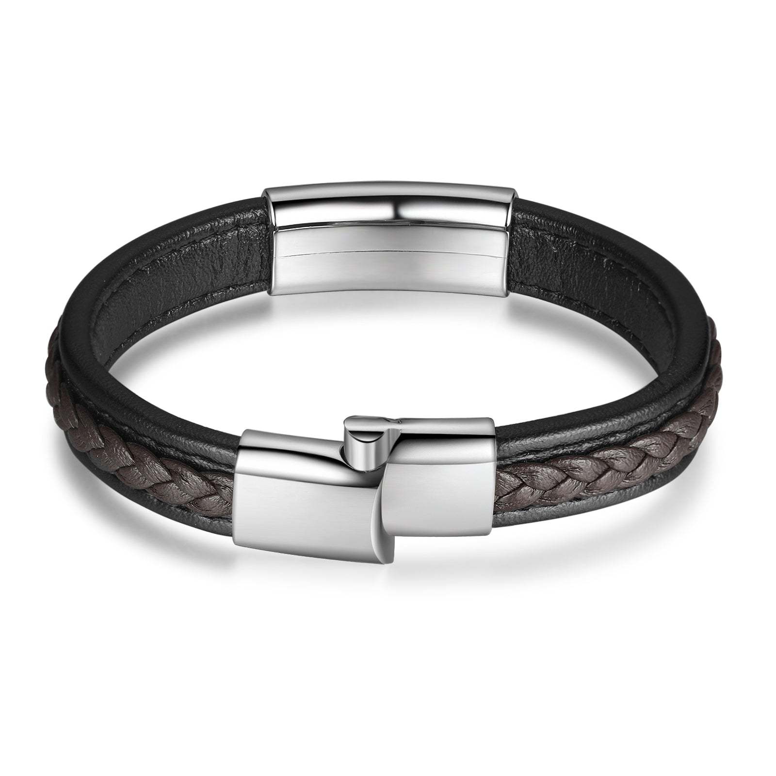 Christmas Gift Men Leather Bracelet Personalized Name ID Bar Bracelet for Him