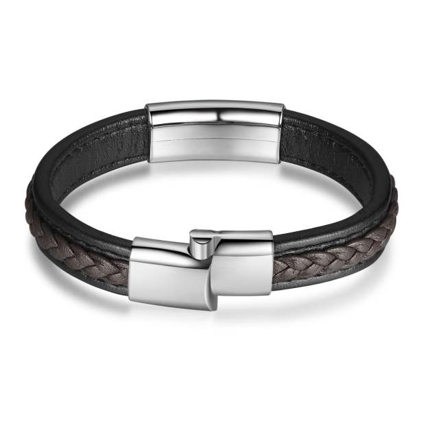 Christmas Gift Men Leather Bracelet Personalized Name ID Bar Bracelet for Him