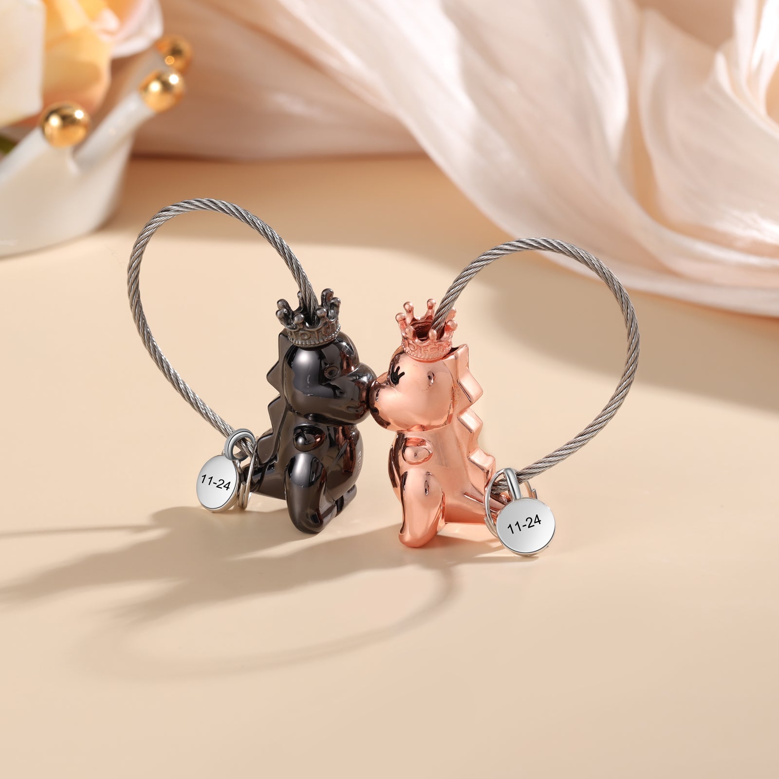 Mother's Day Gift  Magnetic Kissing Dinosaur Funny Keychain Personalized Matching Couple Key Ring Creative Gift-Engravingift