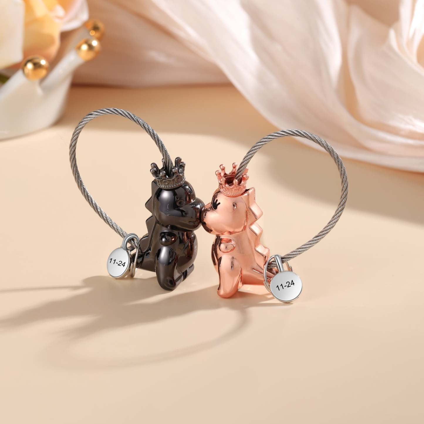 Mother's Day Gift  Magnetic Kissing Dinosaur Funny Keychain Personalized Matching Couple Key Ring Creative Gift-Engravingift