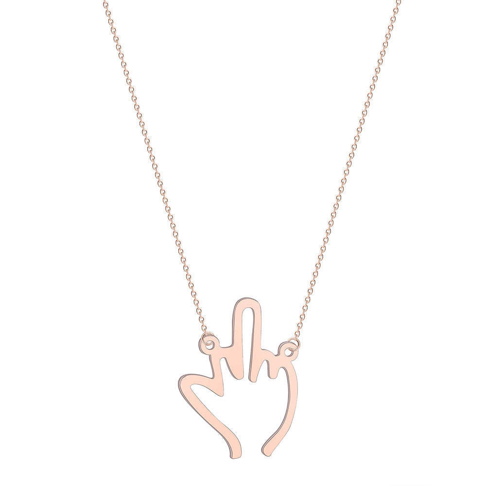 Mother's Day Gift Funny Middle Finger Pendant Necklace Friendship Couple Gifts-Engravingift