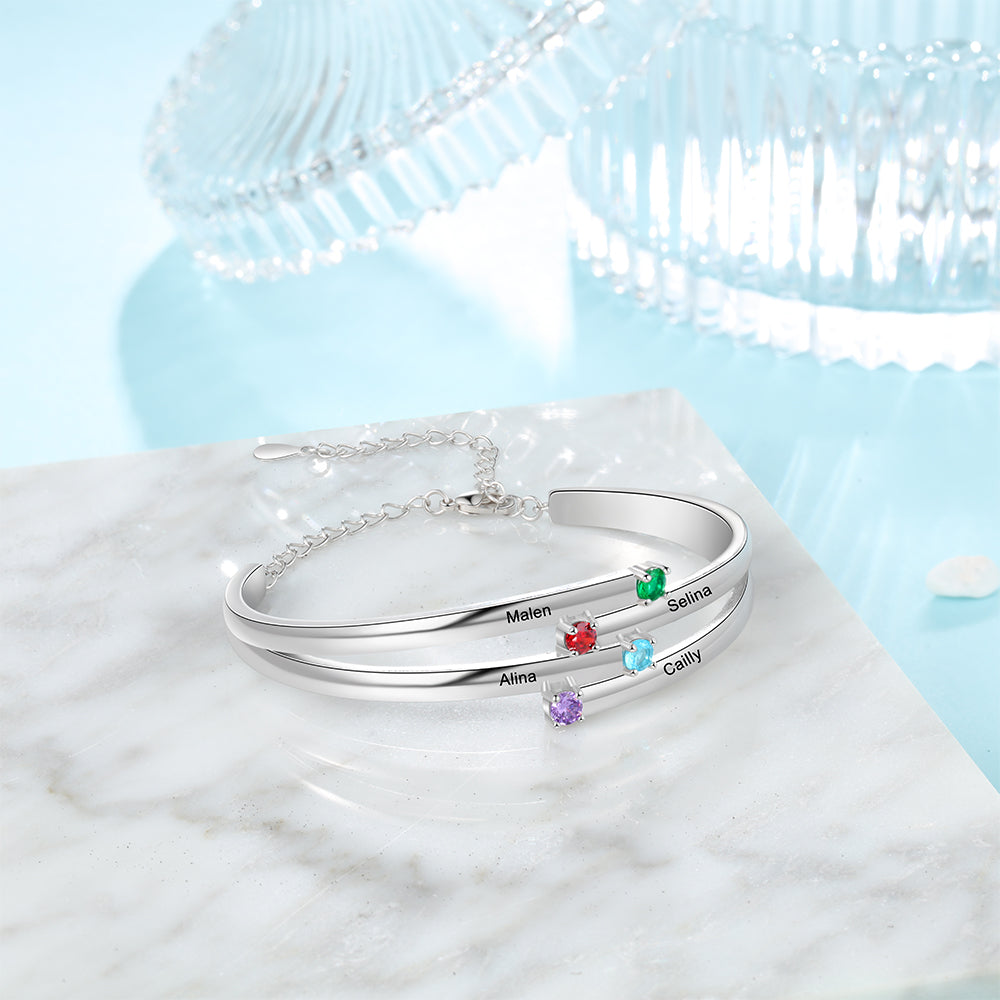 Christmas Gift Personalized Bracelet with 4 Birthstones Family Bracelet for Mom