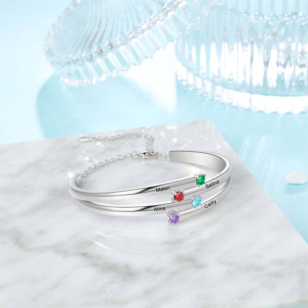 Christmas Gift Personalized Bracelet with 4 Birthstones Family Bracelet for Mom