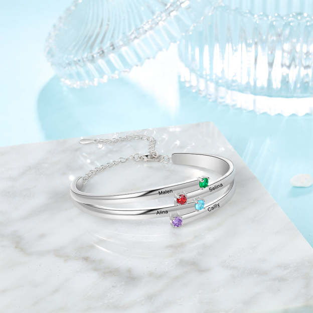 Christmas Gift Personalized Bracelet with 4 Birthstones Family Bracelet for Mom