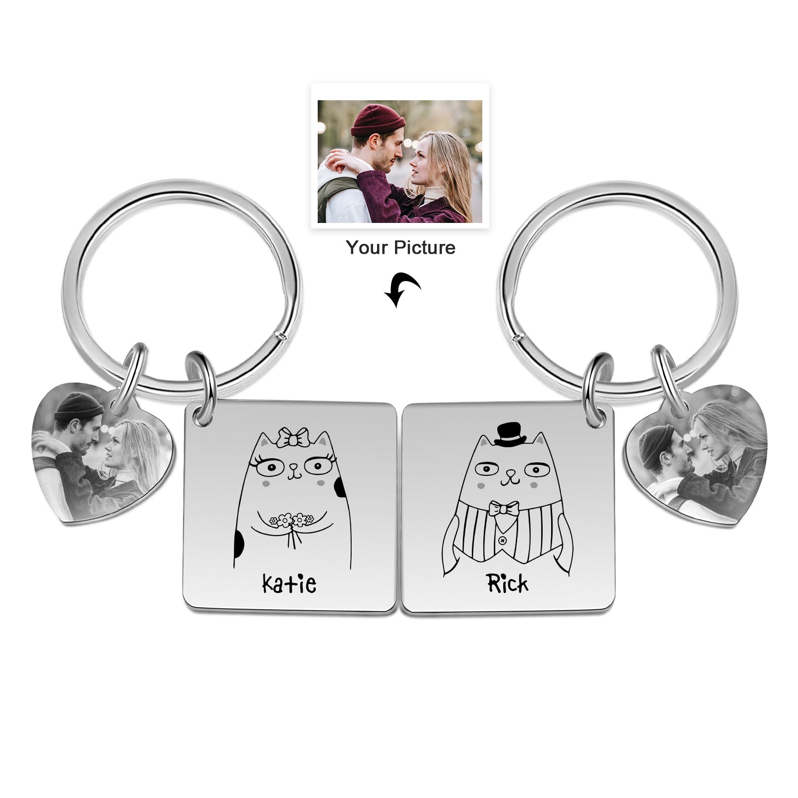 Christmas Gift Photo Couple Keychain Set Personalized Heart Matching Couple Gifts
