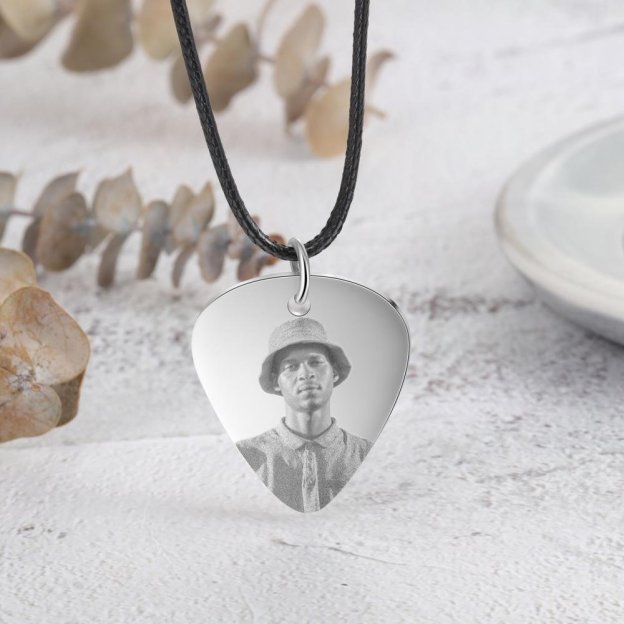 Christmas Gift Personalized Photo Guitar Pick Necklace Men Custom Necklace-Engravingift