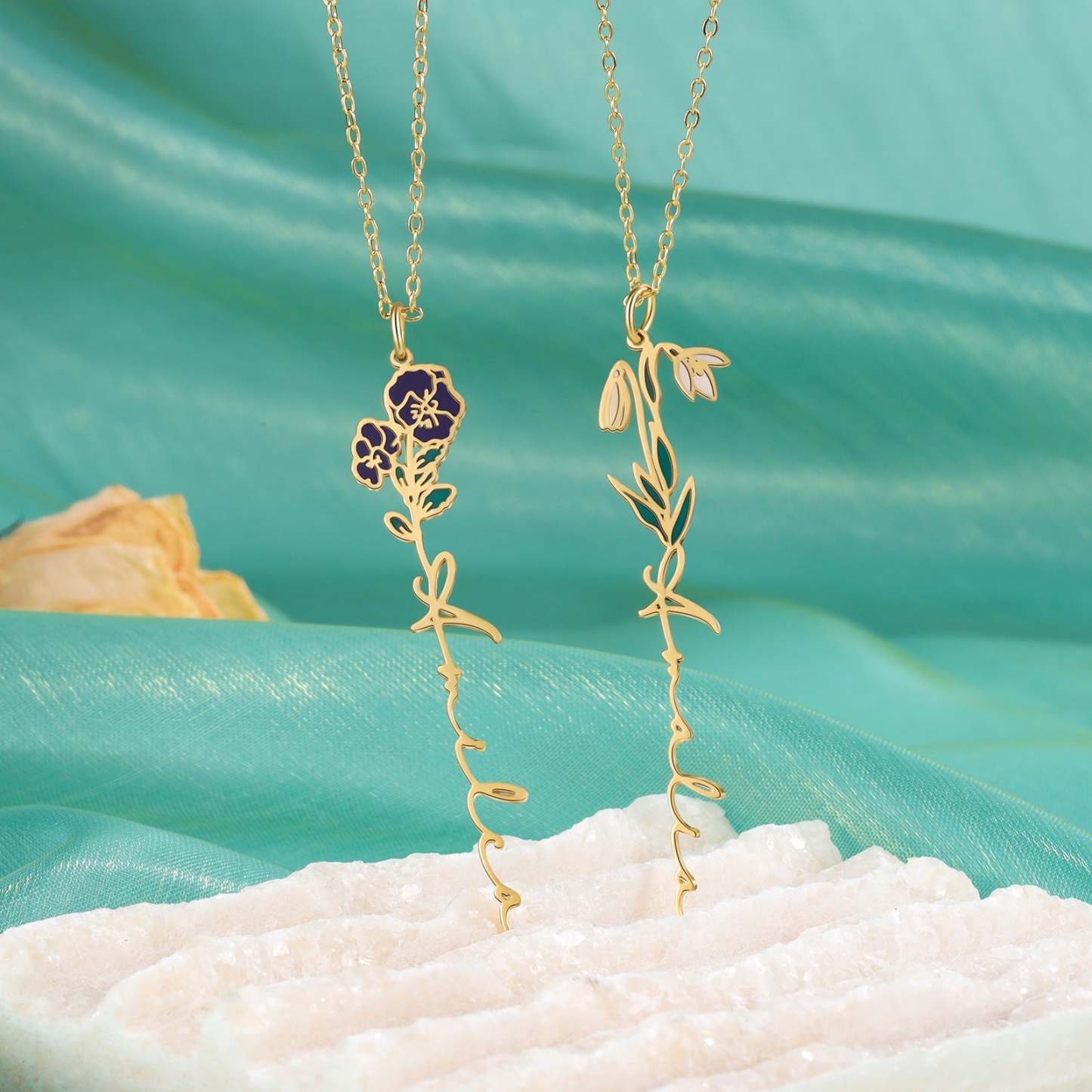 Mother's Day Gift Violet Name Necklace Custom February Birth Flower Necklace for Her-Engravingift