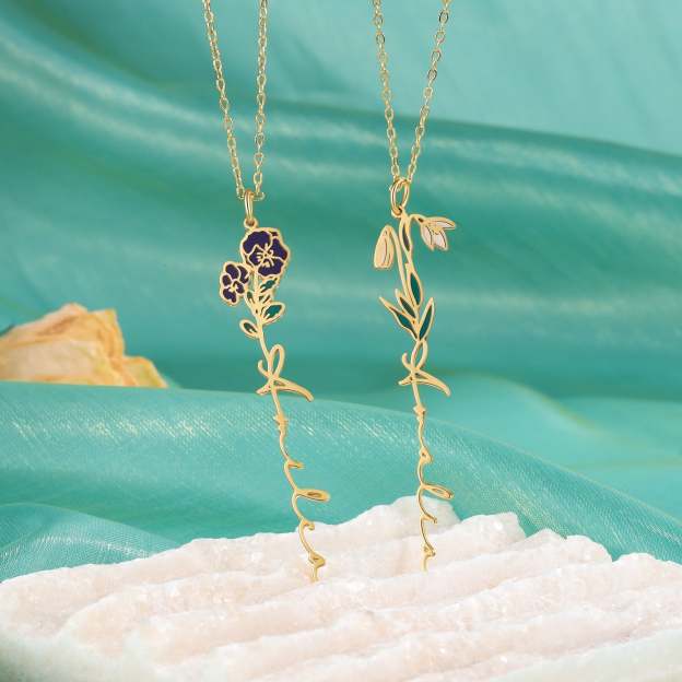 Mother's Day Gift Violet Name Necklace Custom February Birth Flower Necklace for Her-Engravingift