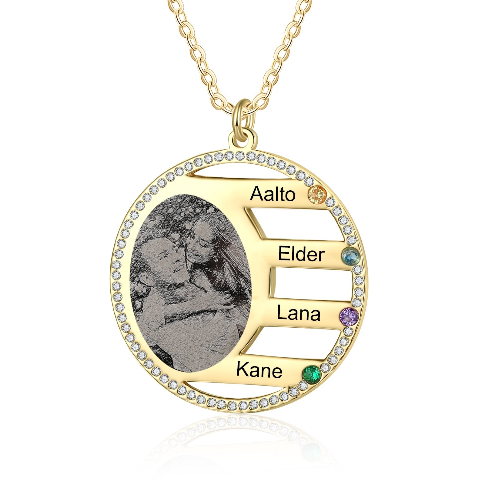 Mother's Day Gift Custom Photo Pendant Necklace with 4 Birthstones Anniversary Birthday Gift for Mother Grandma-Engravingift