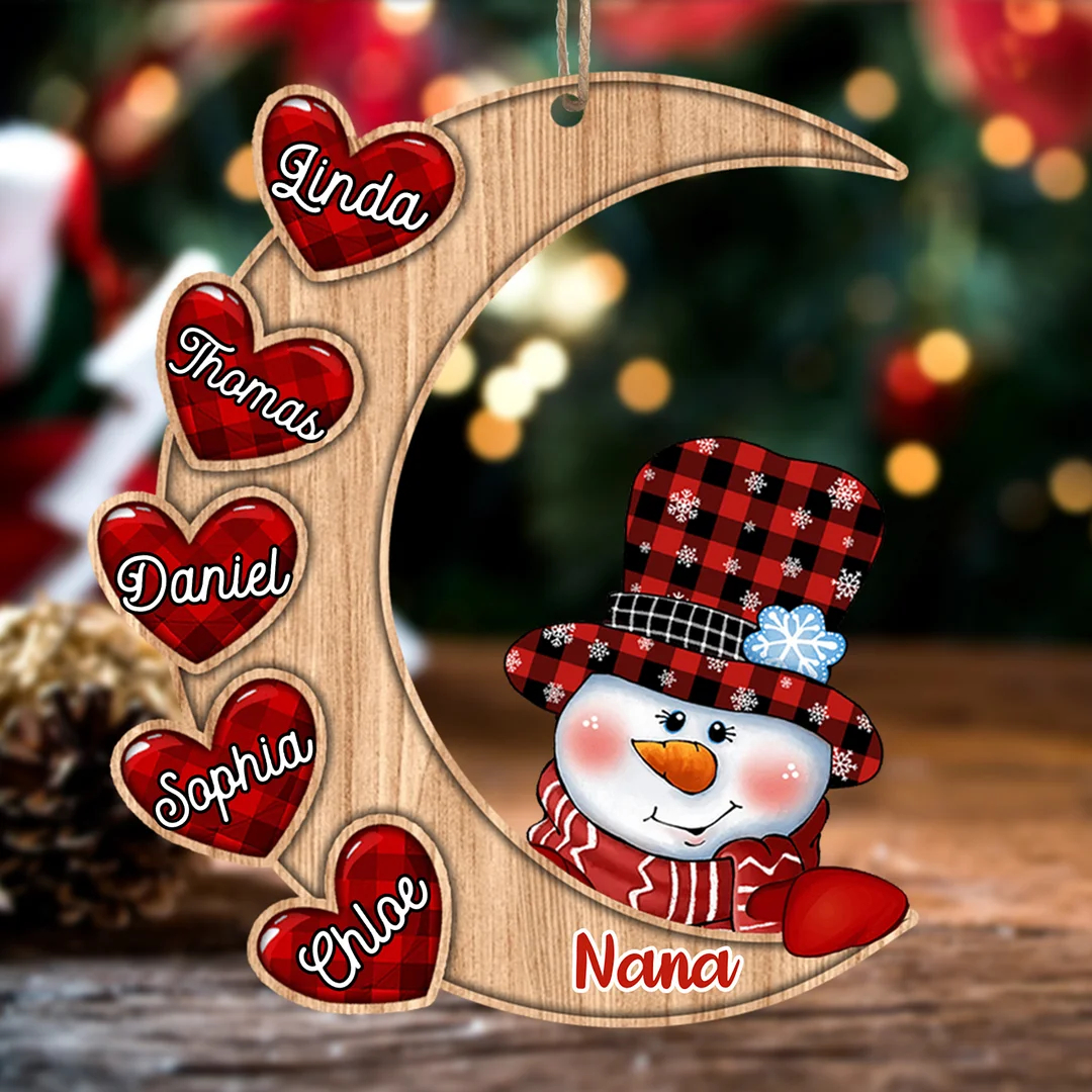 Christmas Gift Personalized Wooden Snowman Ornament Custom  Names Moon Christmas Ornaments Gift for Family