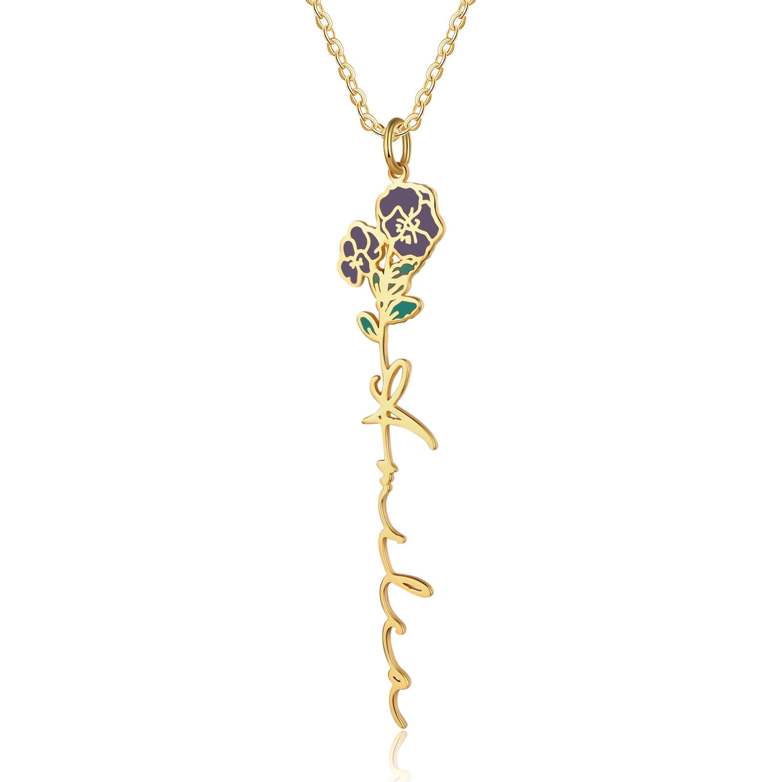 Mother's Day Gift Violet Name Necklace Custom February Birth Flower Necklace for Her-Engravingift