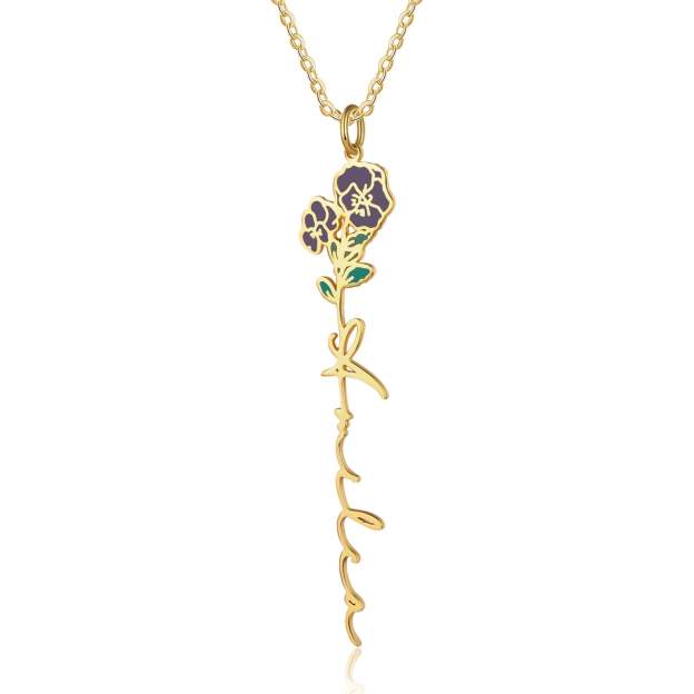 Mother's Day Gift Violet Name Necklace Custom February Birth Flower Necklace for Her-Engravingift