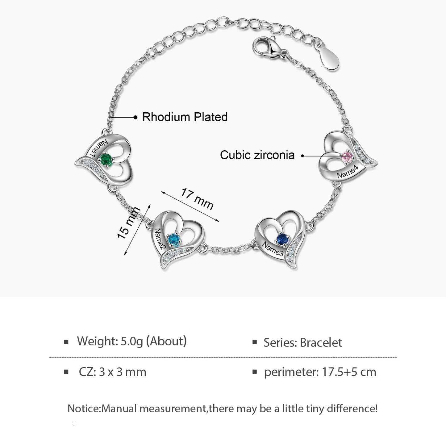 Mother's Day Gift Personalized Heart Charm Bracelet Custom 4 Birthstones Bracelet for Her-Engravingift