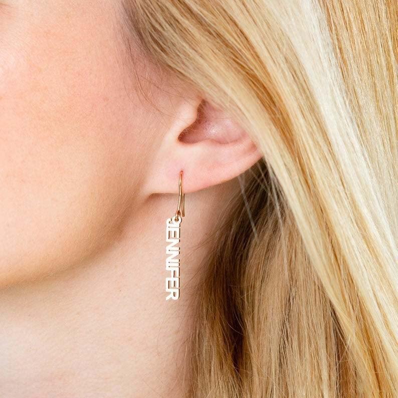 Mother's Day Gift Personalized Name Drop Earrings Gifts for Her-Engravingift