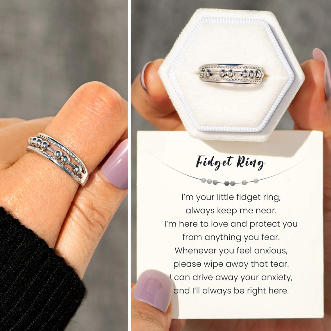 Mother's Day Gift To My Daughter Fidget Ring with Rotating Beads Anxiety Spinning Ring-Engravingift