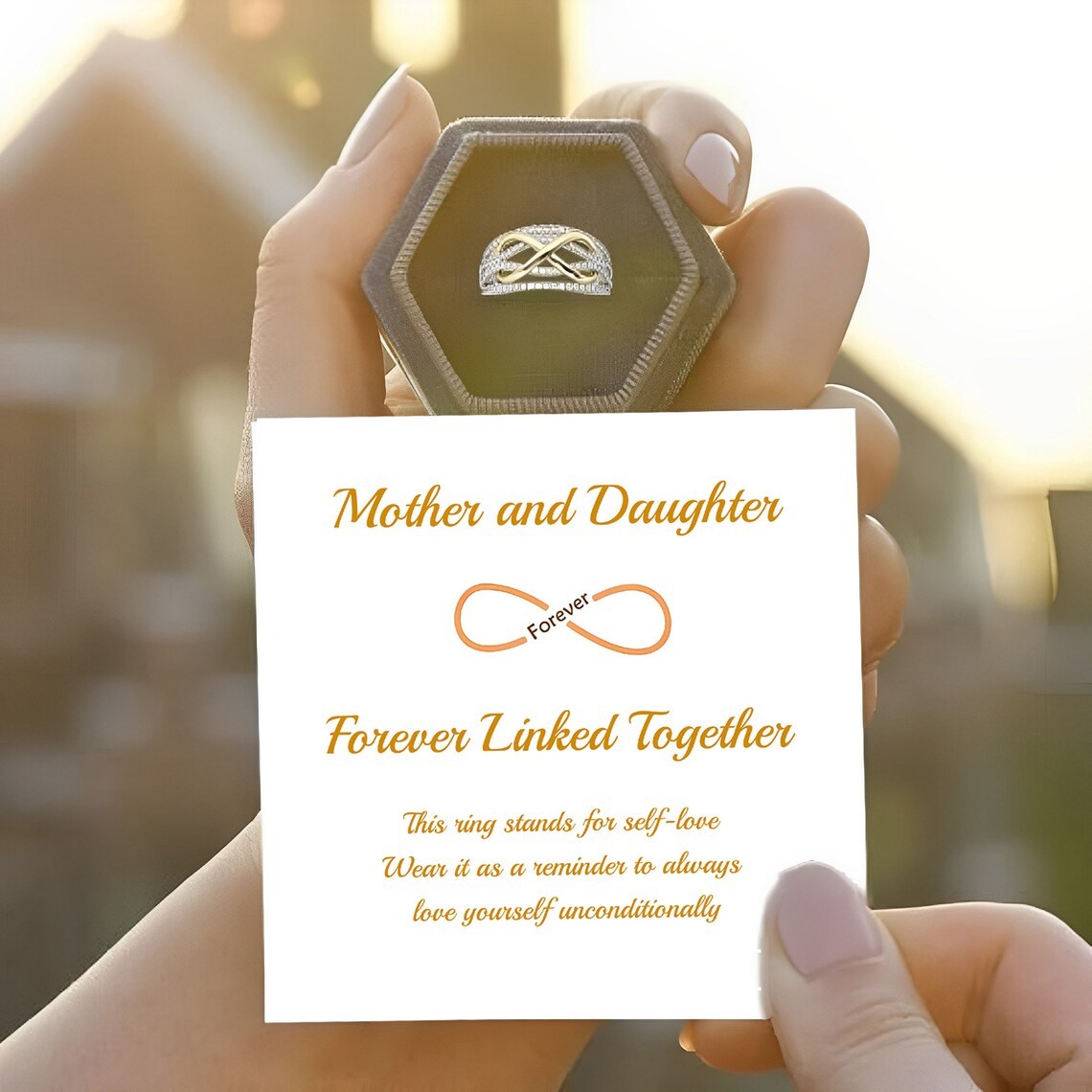 Mother's Day Gift Mother and Daughter Forever Linked Together Infinity Ring-Engravingift