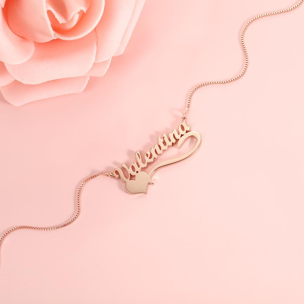 Mother's Day Gift Custom Name Necklace with Heart Cute Personalized Name Chain Rose Gold Unique Gift For Her-Engravingift