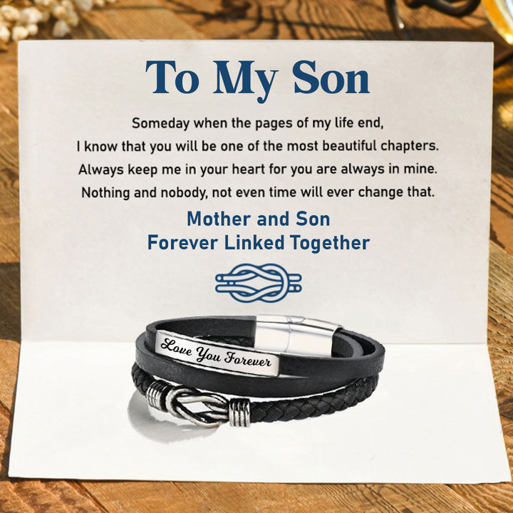 Christmas Gift Mother and Son Forever Linked Together Customized Leather Infinity Knot Layered Bracelet Birthday Gift