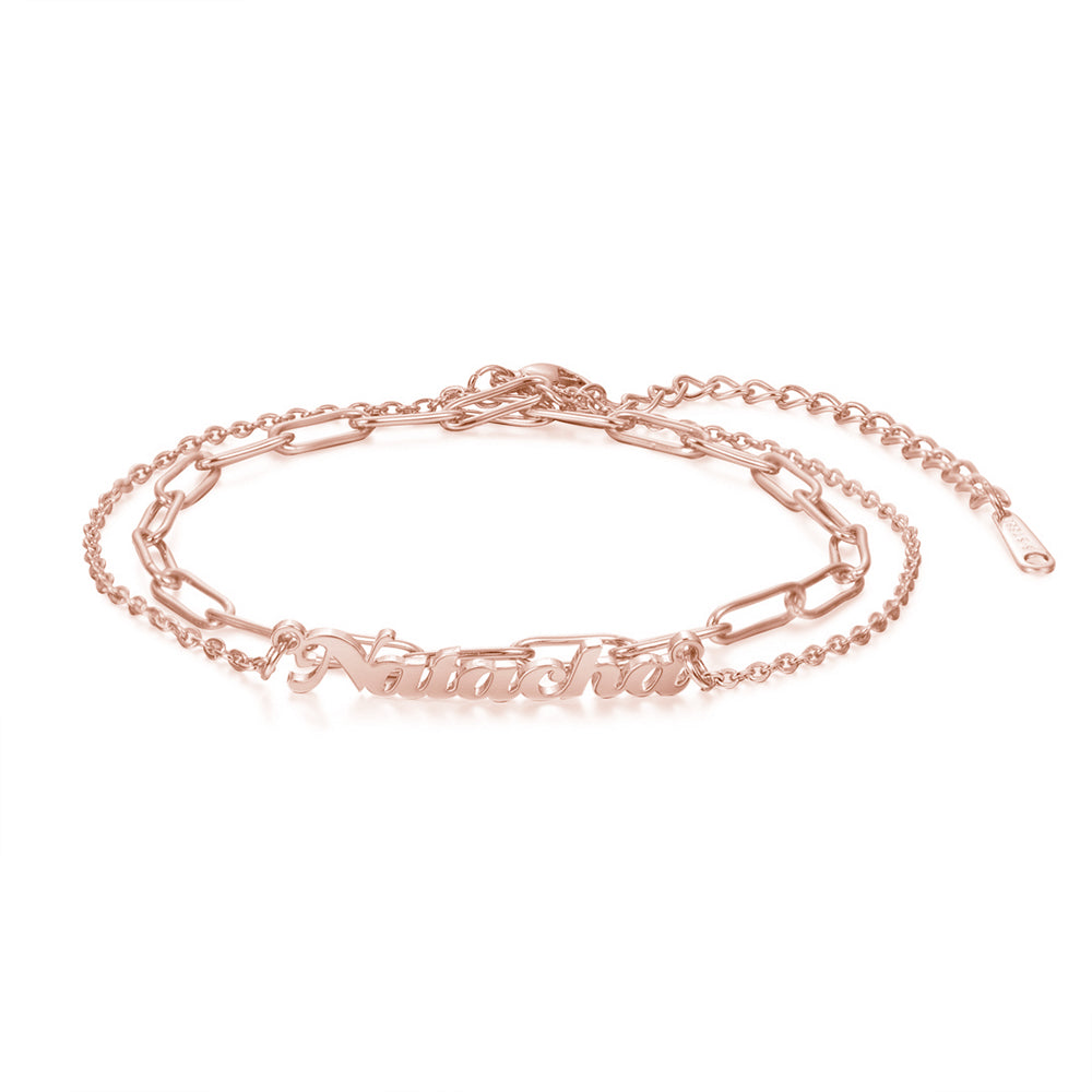 Mother's Day Gift Personalized Name Anklet Cuban Chain Custom Double Layers Anklet-Engravingift