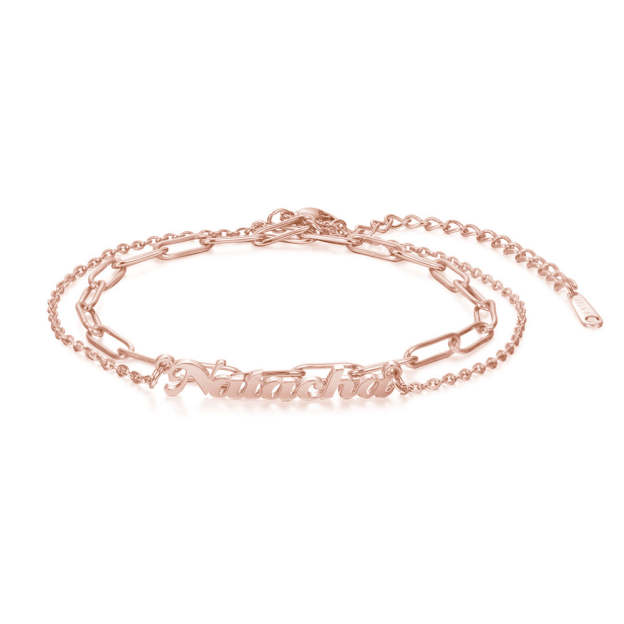 Mother's Day Gift Personalized Name Anklet Cuban Chain Custom Double Layers Anklet-Engravingift