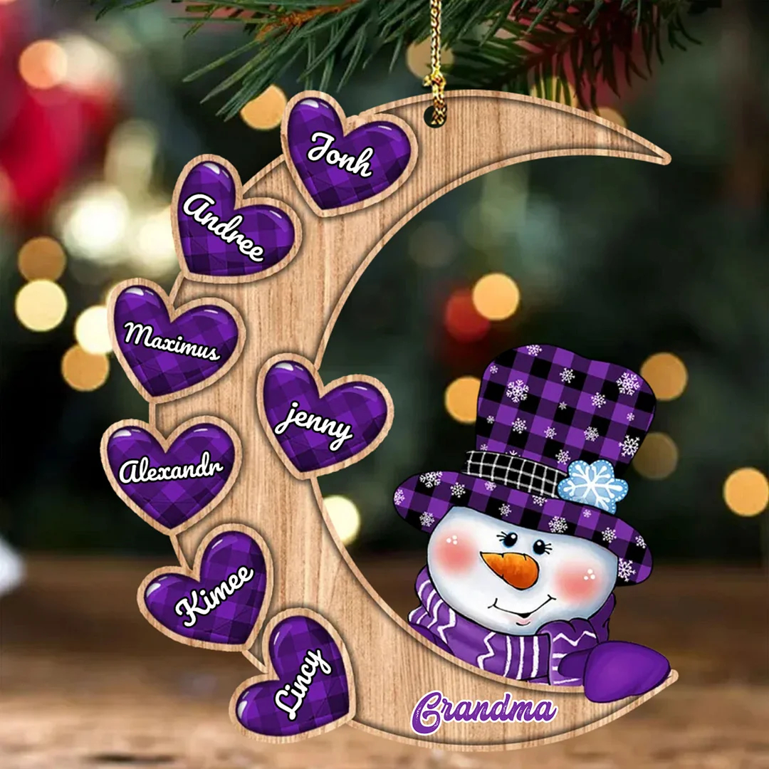 Christmas Gift Personalized Wooden Snowman Ornament Custom  Names Moon Christmas Ornaments Gift for Family-Engravingift