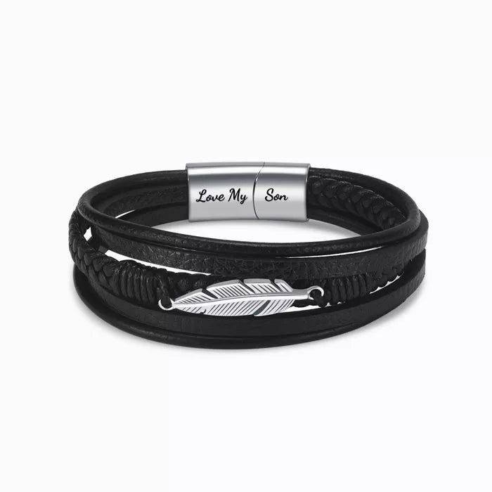 Father's Day Gift To My Son "Love You To Infinity And Beyond" Feather Bracelet for son-Engravingift