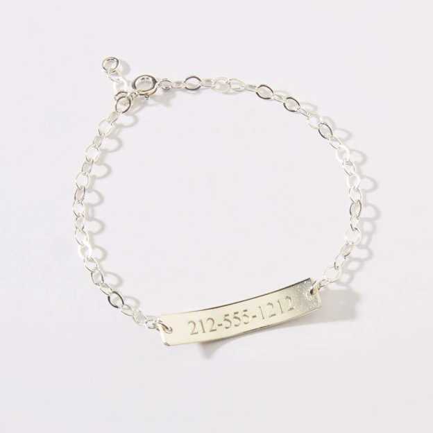 Baby Baptism Gift Personalized Child ID Bar Bracelet Silver Bracelet For Baby MelodyNecklace
