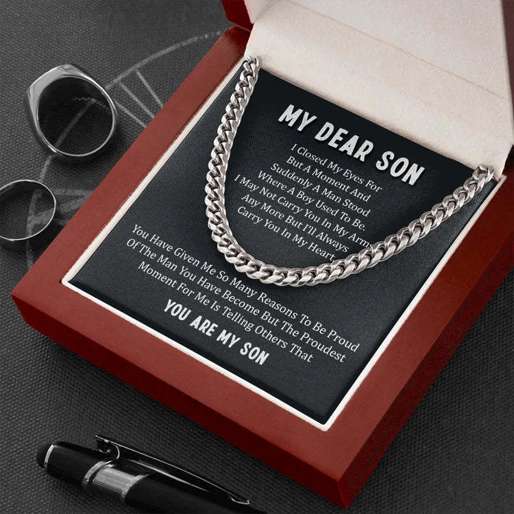 Father's Day Gift To My Dear Son Cuban Chain Necklace Stainless Steel Necklace Warm Gifts