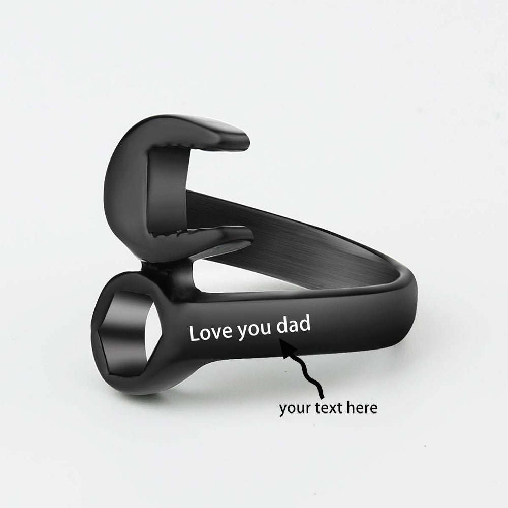 Christmas Gift Personalized Wrench Ring Engraved Text Titanium Steel Tool Ring for Men-Engravingift