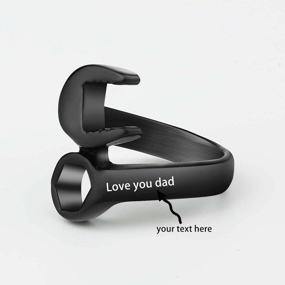 Christmas Gift Personalized Wrench Ring Engraved Text Titanium Steel Tool Ring for Men-Engravingift