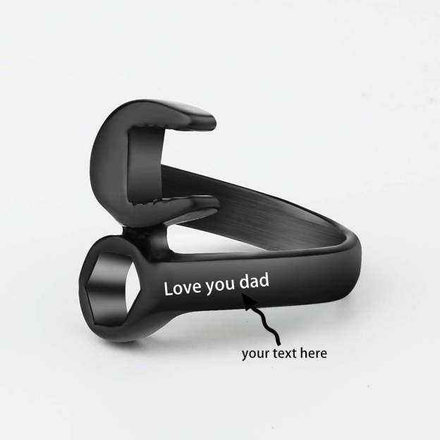 Christmas Gift Personalized Wrench Ring Engraved Text Titanium Steel Tool Ring for Men-Engravingift