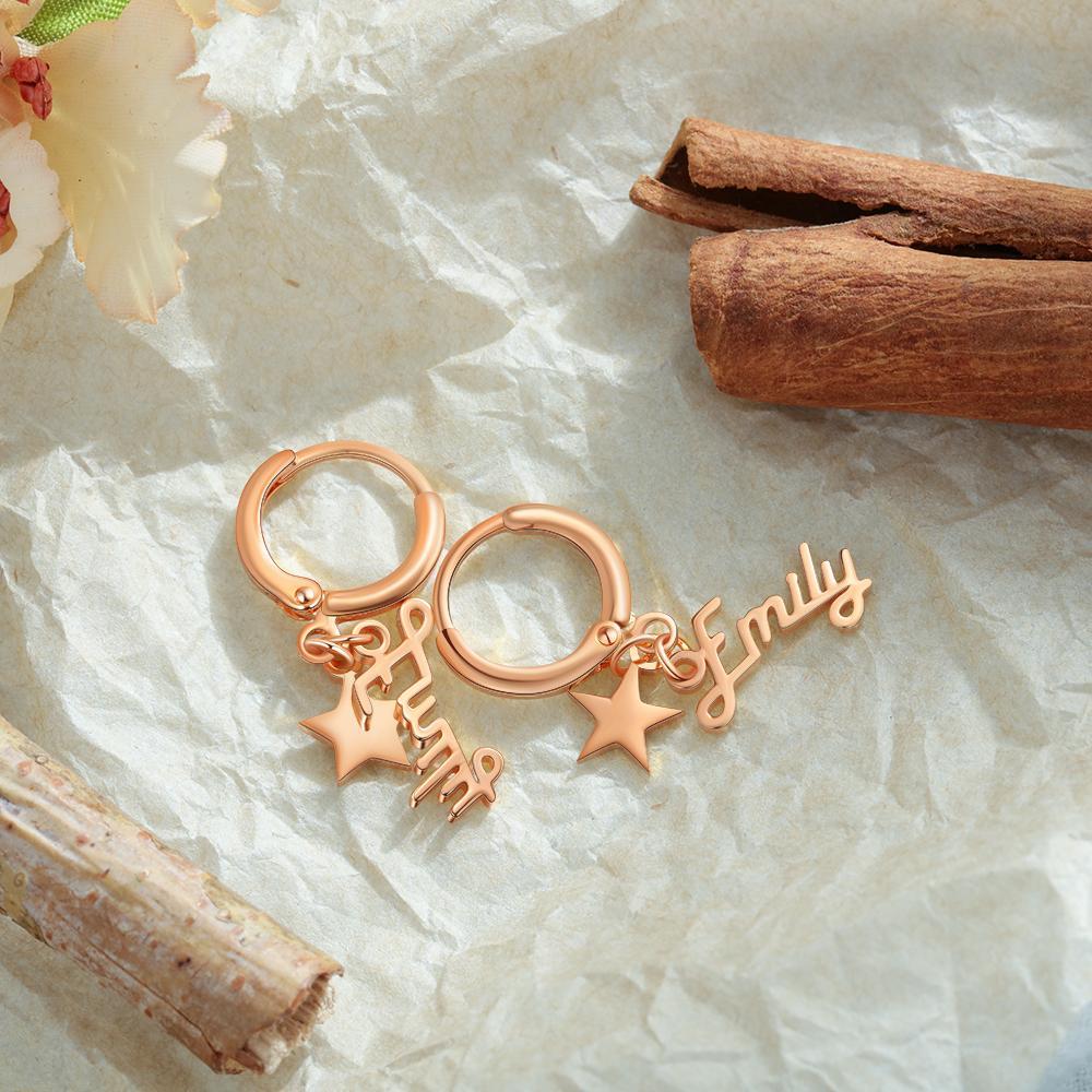 Mother's Day Gift Name Earrings with Star Pendant Personalized Gifts-Engravingift