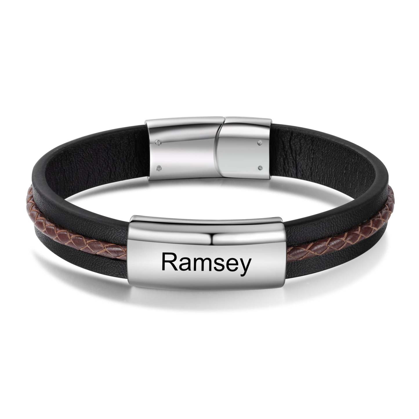 Christmas Gift Men Leather Bracelet Personalized Name ID Bar Bracelet for Him