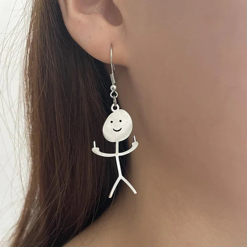 Mother's Day Gift Funny Doodle Earrings with Middle Finger Pendant Friendship Couple Gifts-Engravingift