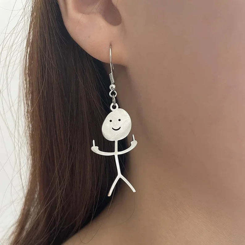 Mother's Day Gift Funny Doodle Earrings with Middle Finger Pendant Friendship Couple Gifts-Engravingift