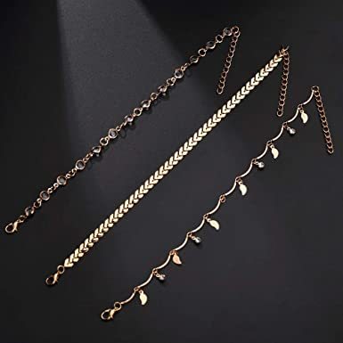 Mother's Day Gift Three Layers Anklets Bracelet Beach Anklet Set Tassel Leaf Arrow Anklet Sequins anklet-Engravingift