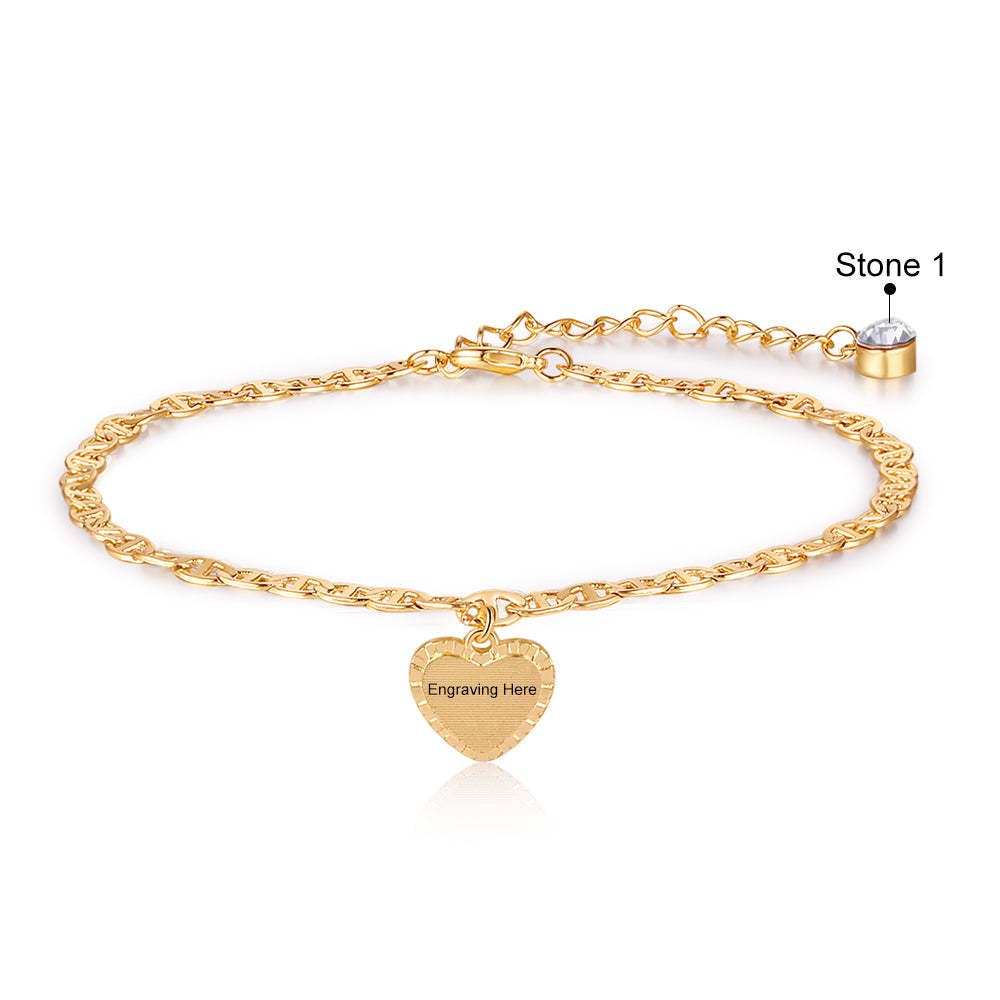 Mother's Day Gift Personalized Initial Anklet with Birthstone Heart Pendant Ankle Bracelet for Women-Engravingift
