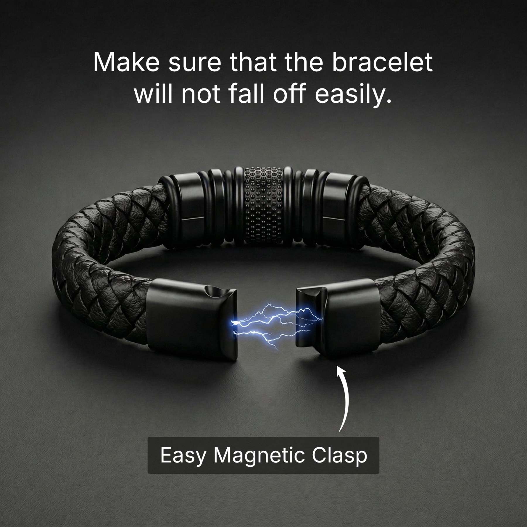 Black Personalized Braided Leather Bracelet for Men