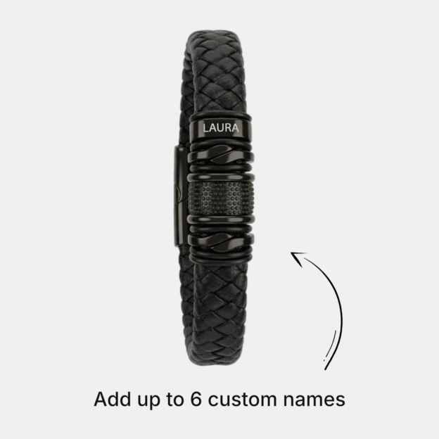 Black Personalized Braided Leather Bracelet for Men