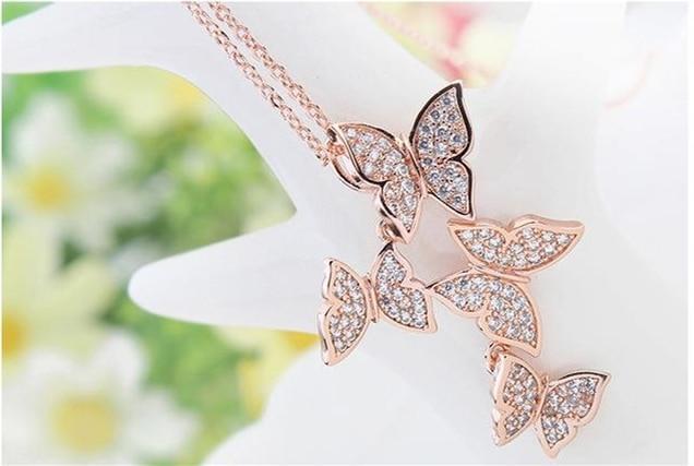 Mother's Day Gift Free Spirit Rose Gold Butterfly Ring & Necklace-Engravingift