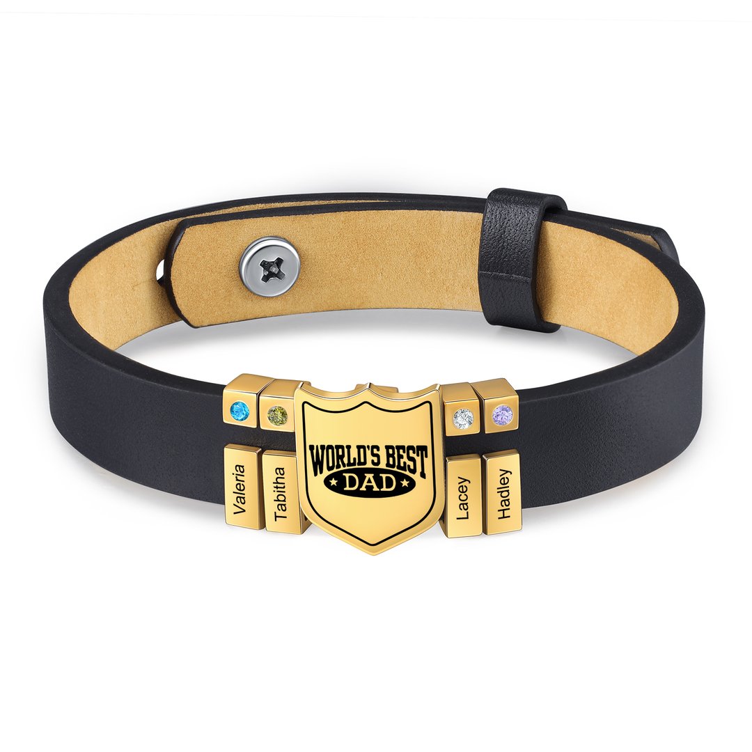 Father's Day Gift Men Leather Bracelet Personalized Birthstone and Name Gift