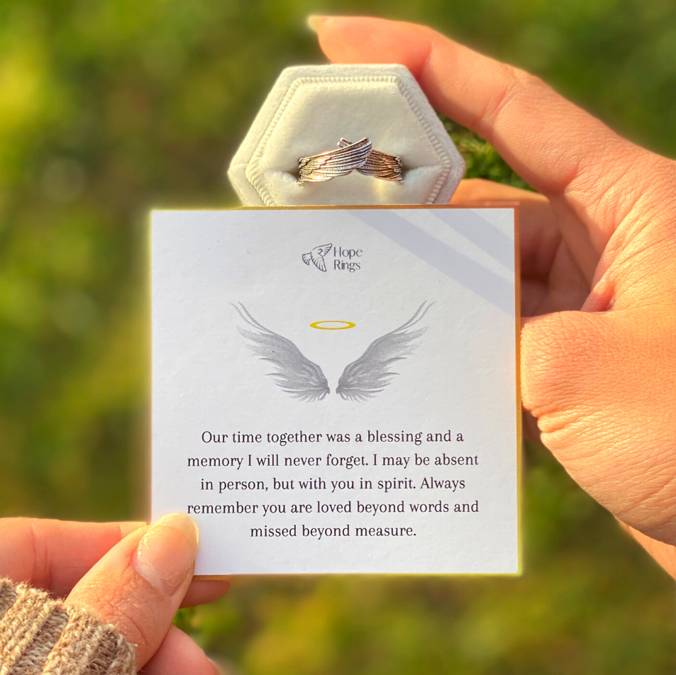 Mother's Day Gift Personalized Guardian Angel Wings Ring "Always Remember You Are Loved Beyond Words"-Engravingift