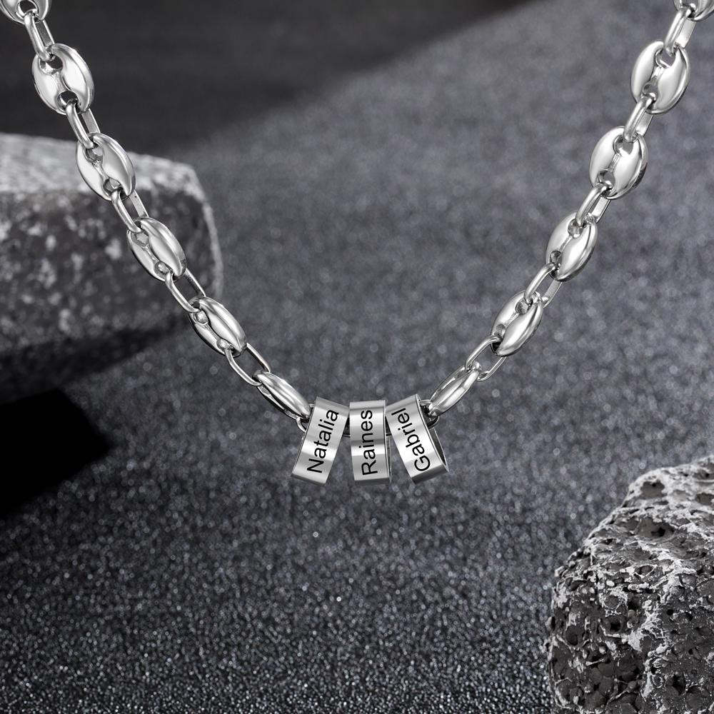 Christmas Gift Personalized Necklace with 3 Beads Engraved 3 Names Custom Gift For Him-Engravingift