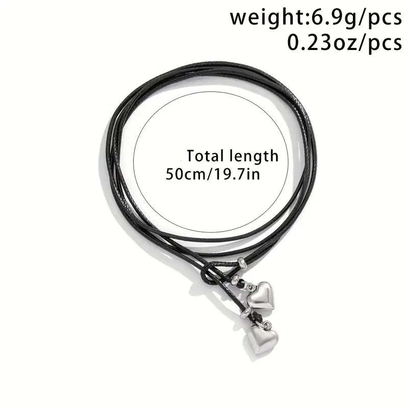 Mother's Day Double Love Heart Pendant Wax Thread Anklet Waterproof Simple Style Ankle Bracelet-Engravingift