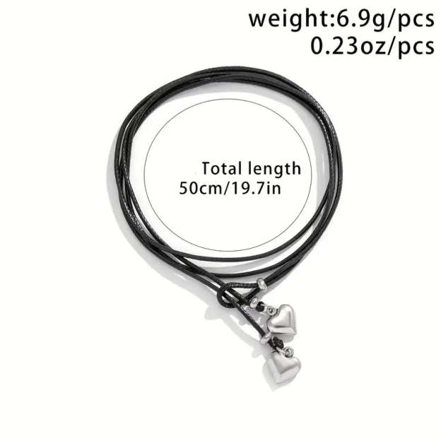 Mother's Day Double Love Heart Pendant Wax Thread Anklet Waterproof Simple Style Ankle Bracelet-Engravingift